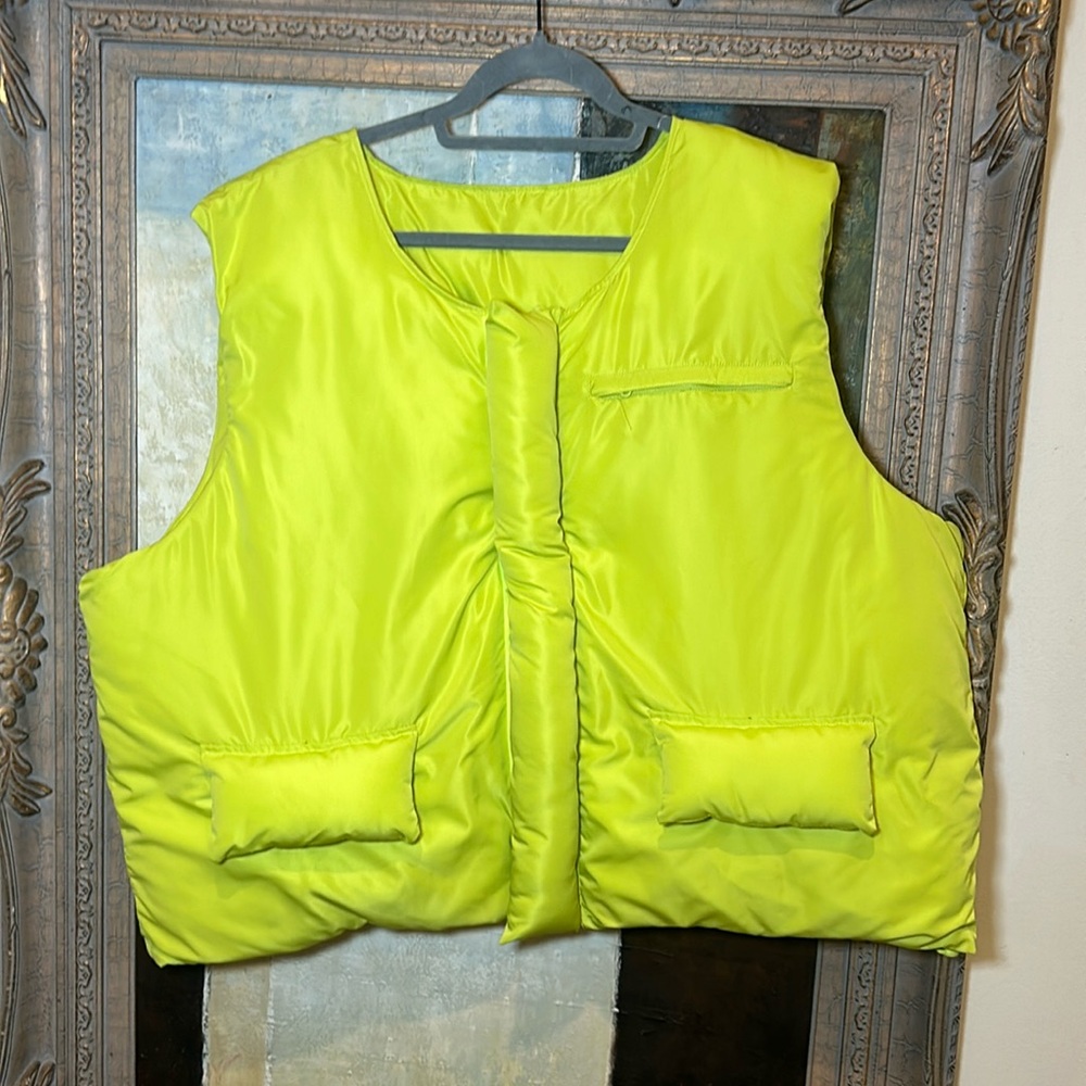 Neon yellow puffer vest